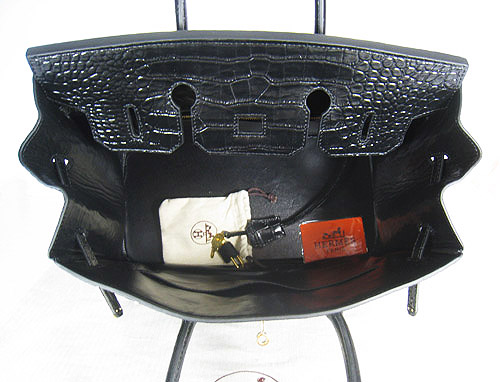 High Quality Fake Hermes Birkin 35cm Crocodile Veins Bag Black 6089 - Click Image to Close